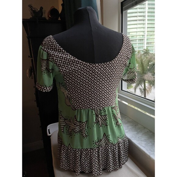 Coco and Chase Women Brown Green Short Sleeve Blouse S - Picture 3 of 8